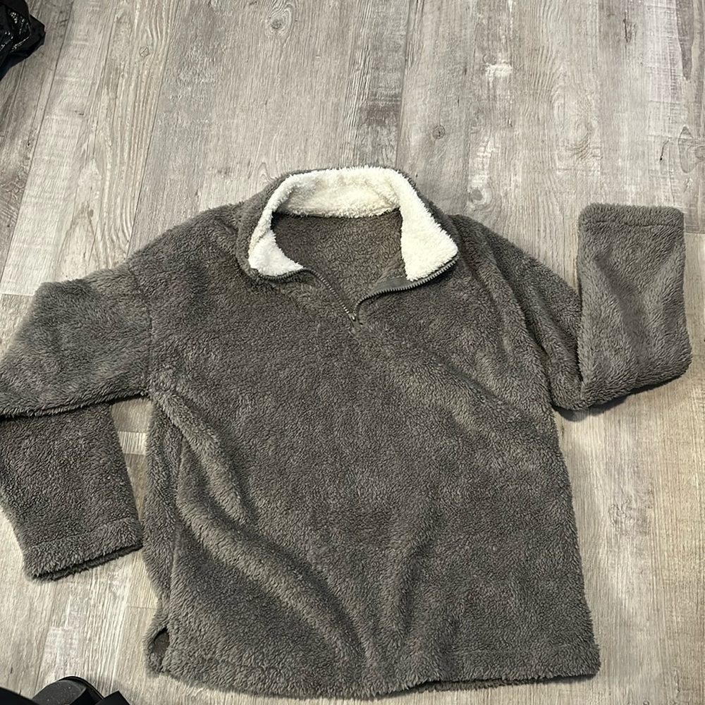 Grey quarter zip sweater fuzzy.